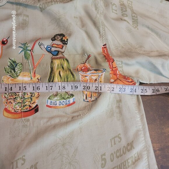 Vtg Big Dogs Hawaiian Camp Shirt 2X Pocket Green Tropical Drinks Vacation Y2K - Picture 10 of 15